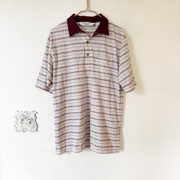 Classics by Palmland Other - Vintage 80s Classics by Palmland Burgundy Striped Diamond Retro Polo Shirt L
